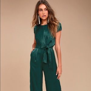 Lulu’s forrest green satin jumpsuit
